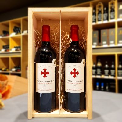 2 flessen Château Chaigneau Lalande de Pomerol 2016 in houten kist